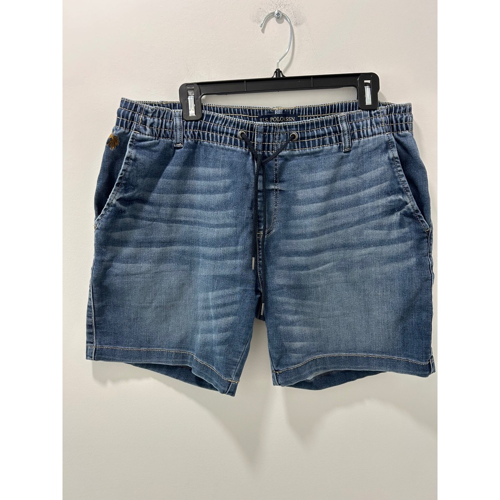 US Polo Assn Womens Medium Wash Denim Shorts Elastic Drawstring Waist Size L